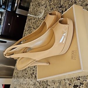MICHAEL Michael Kors York Sling Nude Patent Platform Pumps, 10M